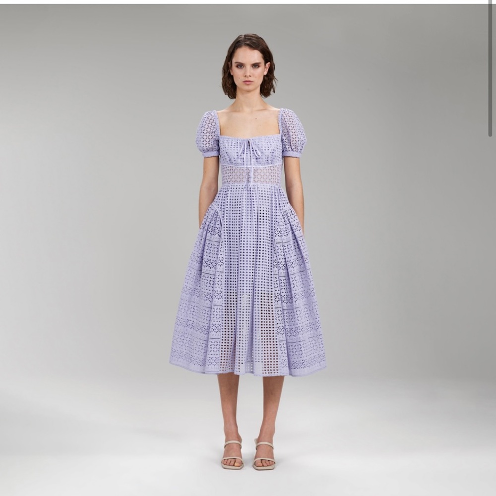 NWT Self-portrait Lilac Cotton Broderick Anglaise Midi Dress Size 2